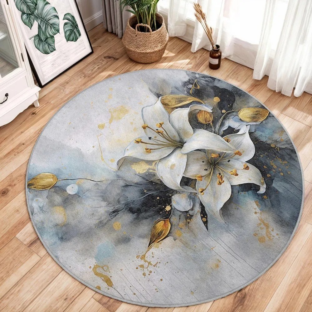 Covor albastru/gri lavabil rotund ø 120 cm Golden Lilly – Mila Home