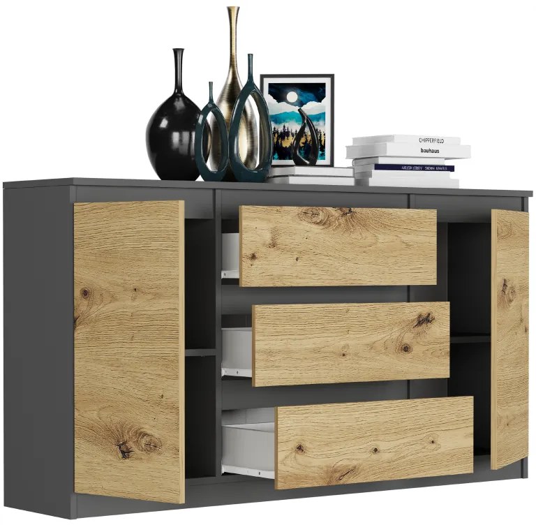 Comoda spațioasă R-140-S3 - diferite variante de culoare artisan mix alb
