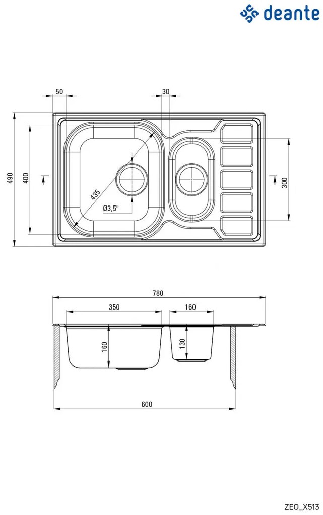 Chiuvetă din inox, 1,5-cuve cu picurător, Soul, ZEO_0513