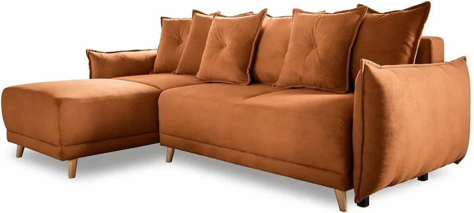 Colțar cărămiziu extensibil cu tapițerie din catifea reiată (colț variabil) Lazy Lukka – Miuform