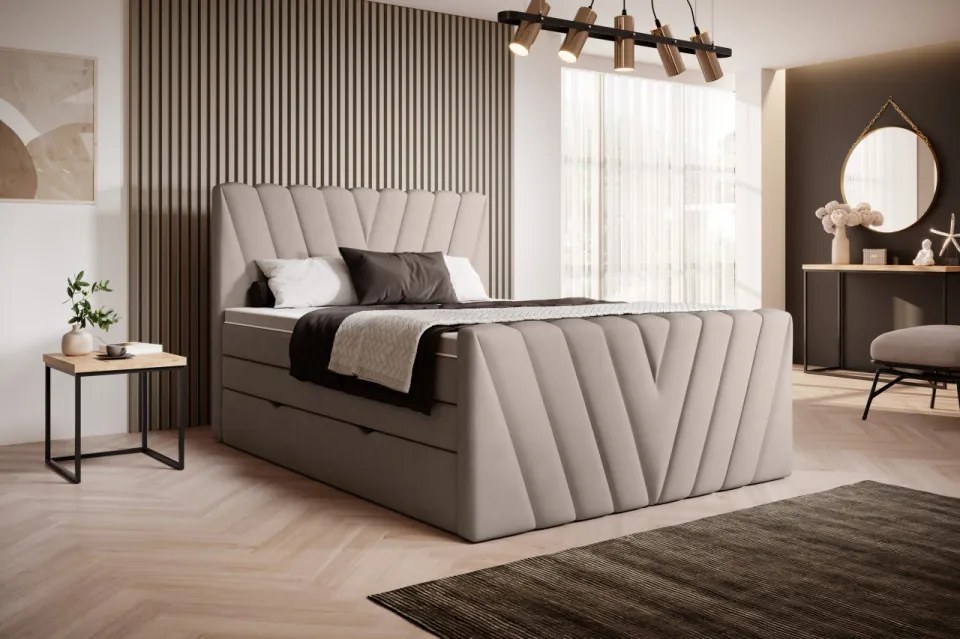 Pat tapitat, boxspring, cu spatiu pentru depozitare, 160x200 cm, Candice 2, Eltap (Culoare: Bej - Nube 20)