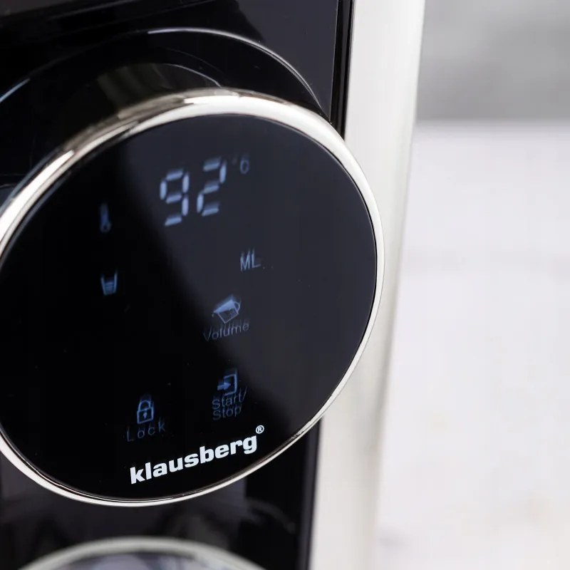 Dozator de apa calda Klausberg KB 7880, 2600W, 2.7l, 40-100°C, 7 temperaturi, Afisaj LED tactil, Protectie copii, Setari de memorie, Inox/Negru