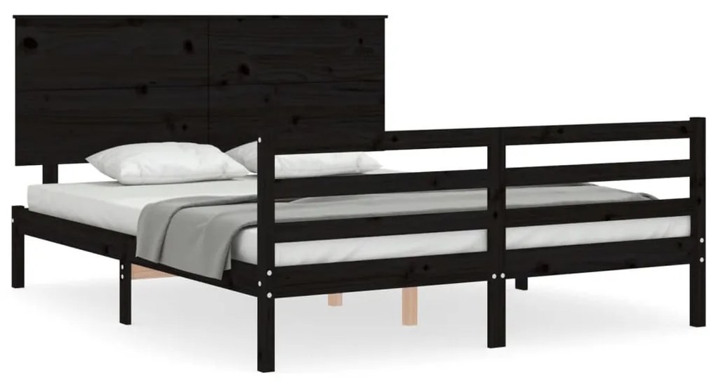 3195235 vidaXL Cadru de pat cu tăblie, negru, 160x200 cm, lemn masiv