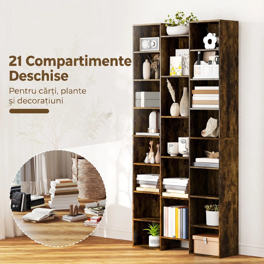 HOMCOM Bibliotecă Modernă din Lemn Înaltă 181 cm cu 21 Compartimente și 10 Rafturi Reglabile, Alb | Aosom Romania