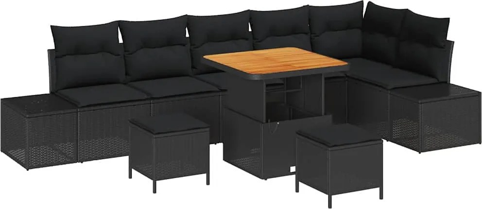 vidaXL Set de canapele pentru grădină cu pernă 9 pcs Negru Rattan poli