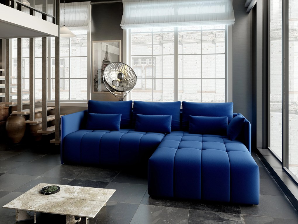 Colțar extensibil dumonde cu ladă de depozitare si sezut confortabil din spuma high-density, Malta Royal Blue II 235x185 cm