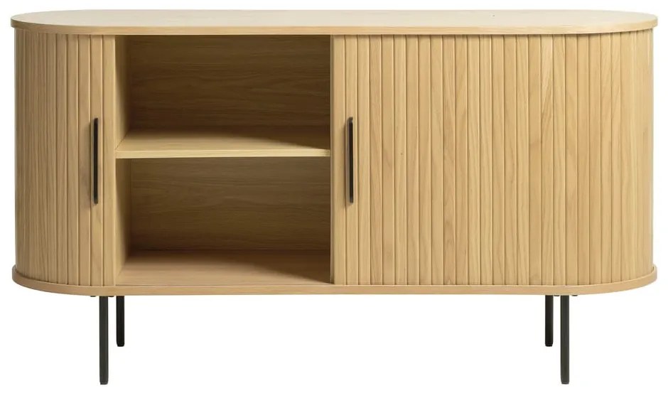 Comodă în culoare naturală joasă cu aspect de lemn de stejar cu ușă glisantă 140x76 cm Nola – Unique Furniture