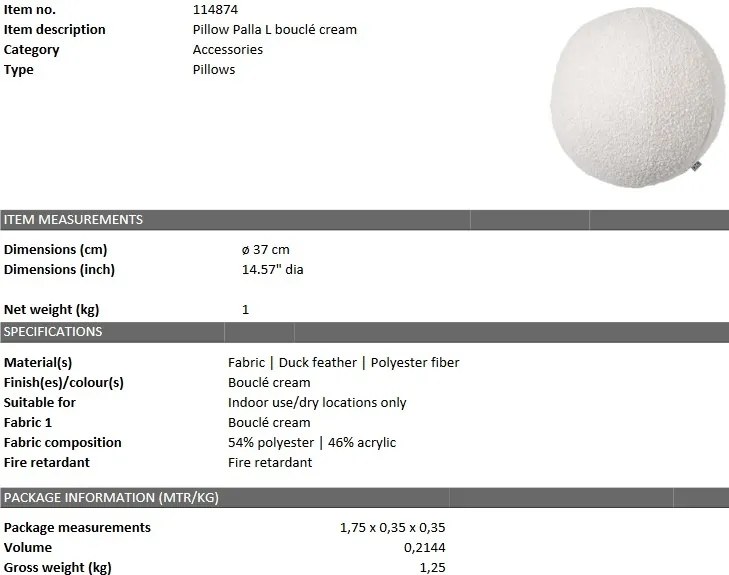 Perna decorativa LUX Palla L boucle crem 114874 HZ