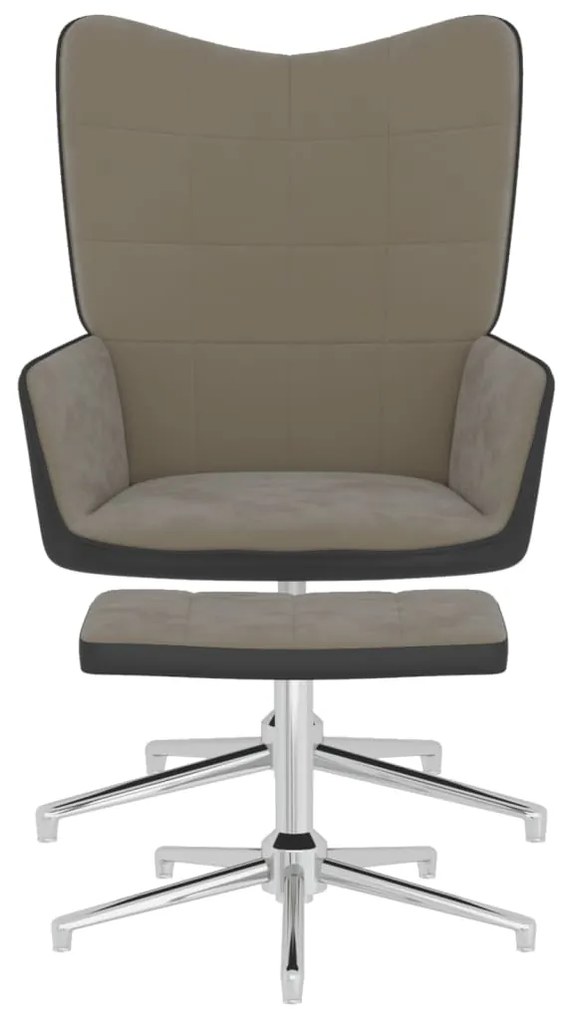 327864 vidaXL Scaun de relaxare cu taburet, gri deschis, catifea și PVC