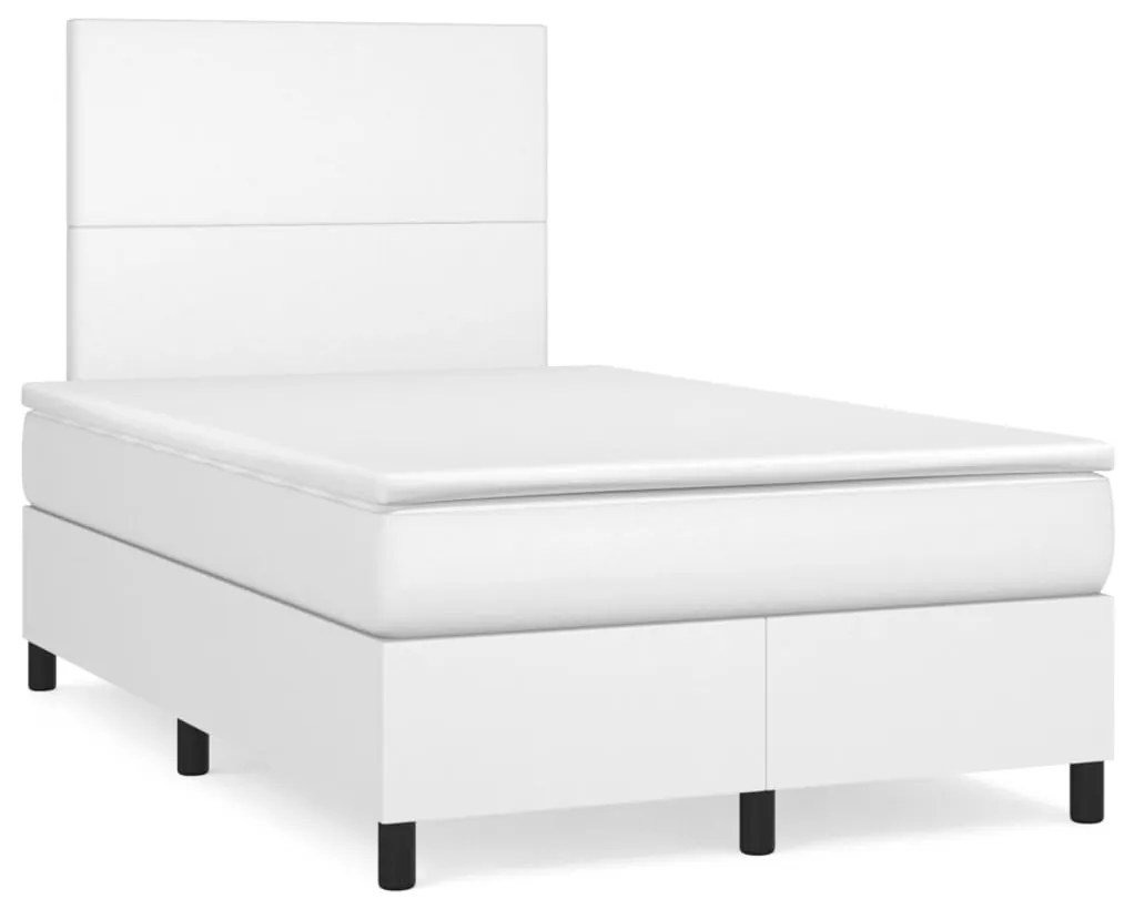3142714 vidaXL Pat box spring cu saltea, alb, 120x200 cm, piele ecologică