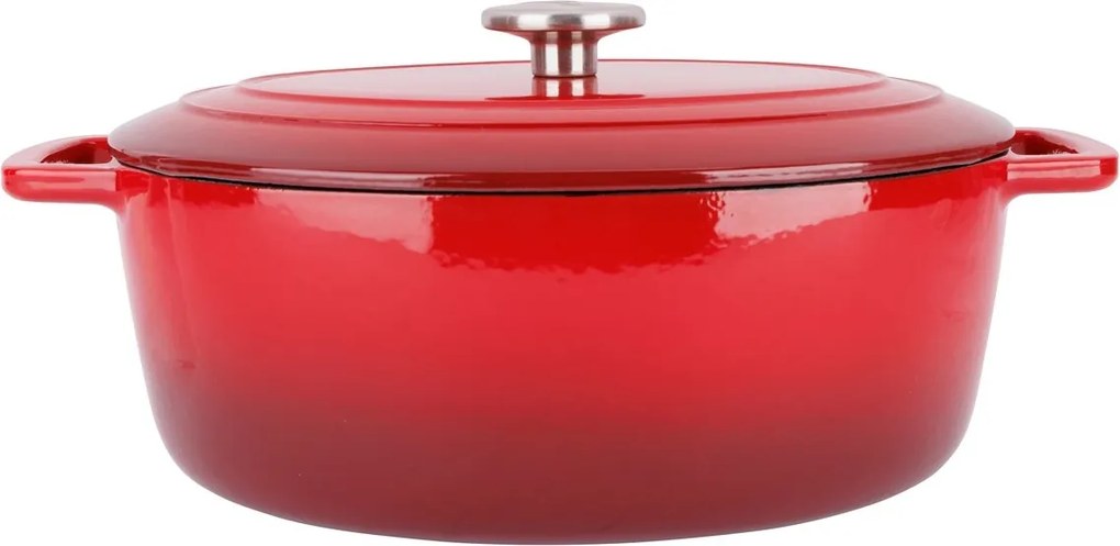Oală fontă emailată ovală cu capac 6,0 L Roșu tradițional Fontestic Cosy & Trendy 9967504