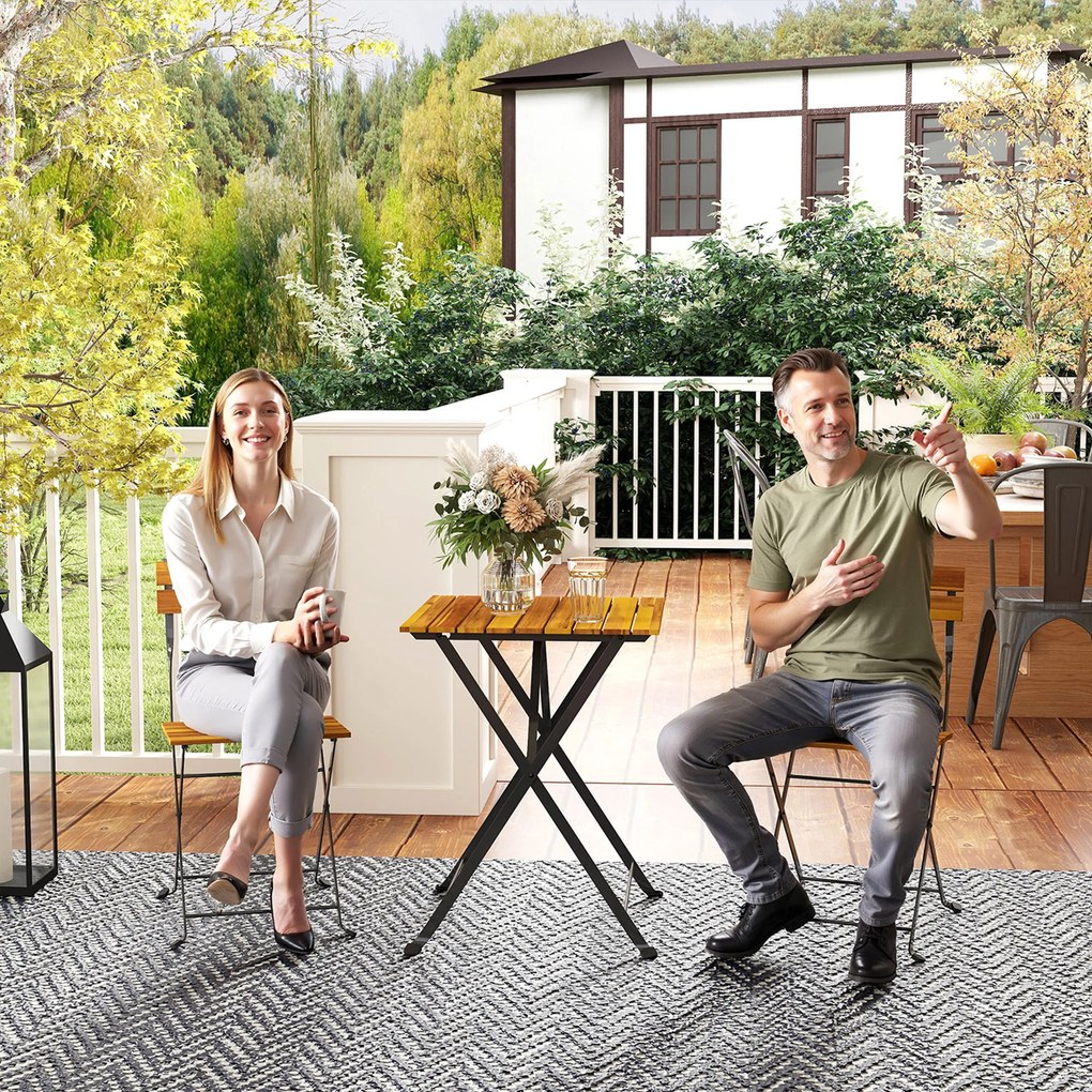 Outsunny Set bistrou de grădină 3 piese cu 2 scaune și masă de cafea din lemn de acacia și oțel efect lemn natural | Aosom Romania