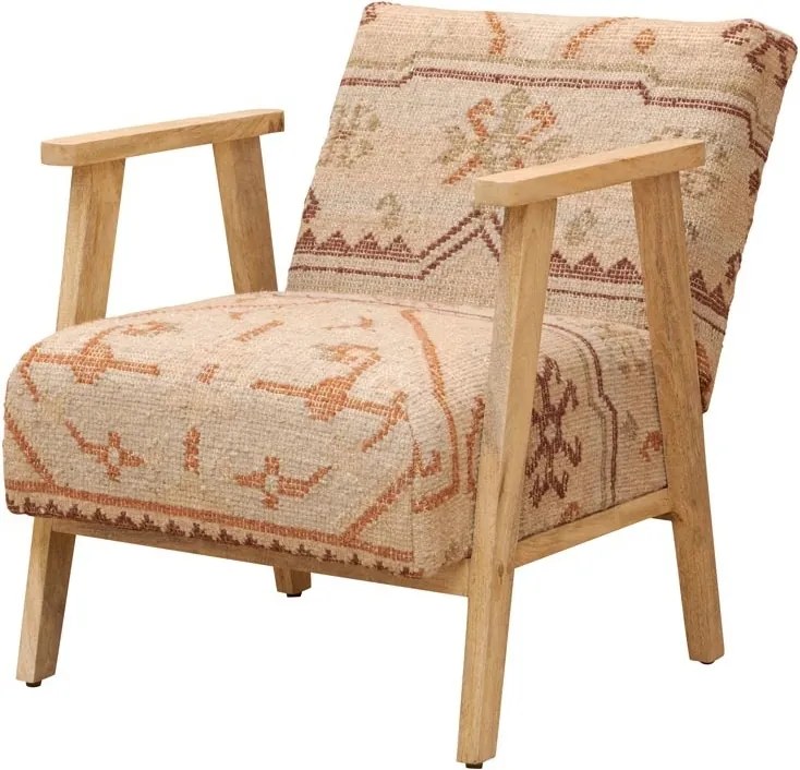 Fotoliu lounge kilim din lână și iută naturală cu structură din lemn de acacia, „Tierra”