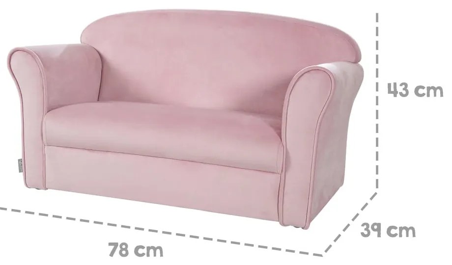 Canapea pentru copii roz-deschis cu tapițerie din catifea 78 cm Lil Sofa – Roba