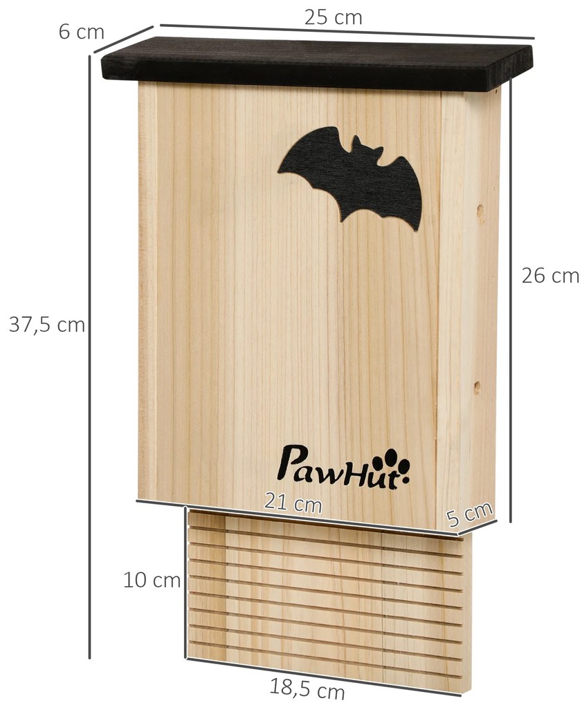 PawHut Set de 3 case pentru lilieci, rezistent la intemperii, până la 3 lilieci pe casă, lemn de brad tratat, Natural + Negru | Aosom Romania