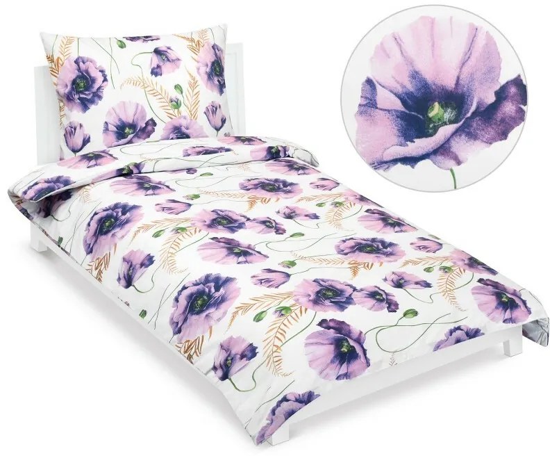 Bellatex Lenjerie de pat din bumbac Violet cuflori, 140 x 200 cm, 70 x 90 cm