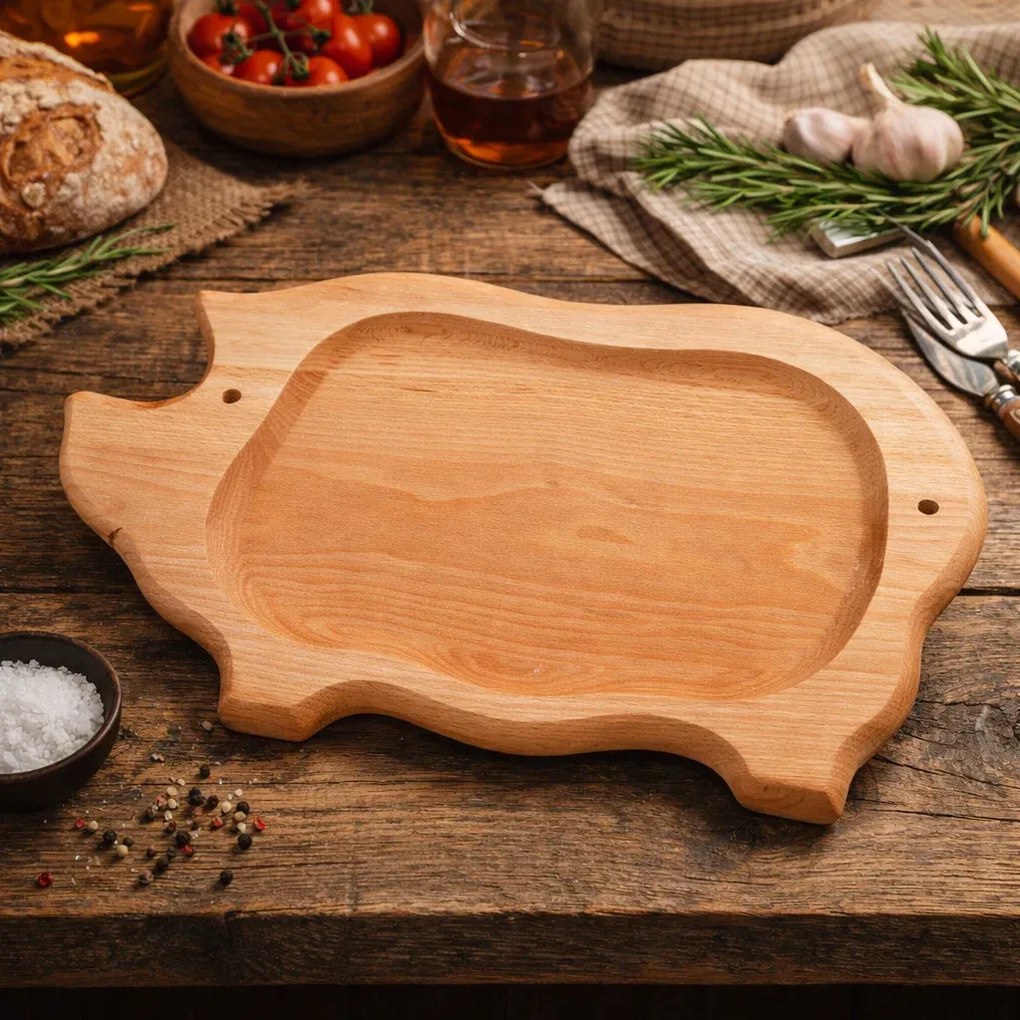 Platou din lemn de fag in forma de purcel 46x24 cm