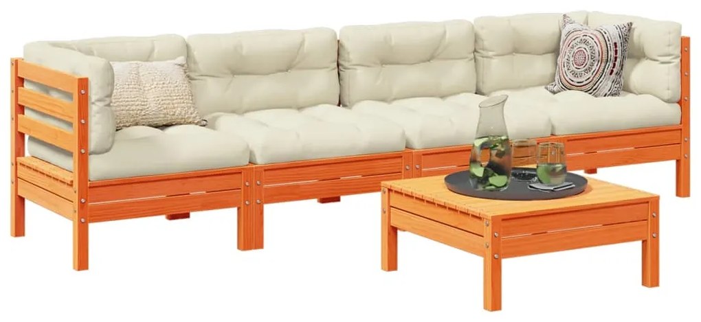 vidaXL Set mobilier de grădină cu perne, 5 piese, lemn masiv de pin