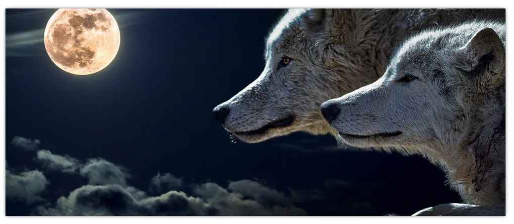Tablou cu lupi în lună (120x50 cm)