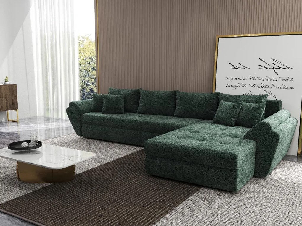 Colțar extensibil dumonde cu ladă de depozitare si sezut confortabil din spuma high-density, Loana XL Euphoria Verde II 335x185 cm