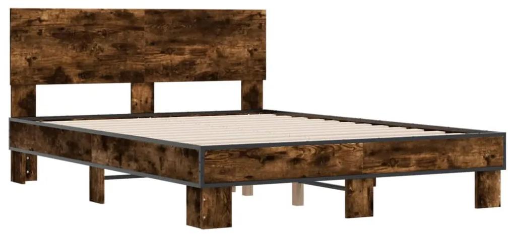 3280204 vidaXL Cadru de pat, stejar afumat 120x190 cm lemn prelucrat și metal