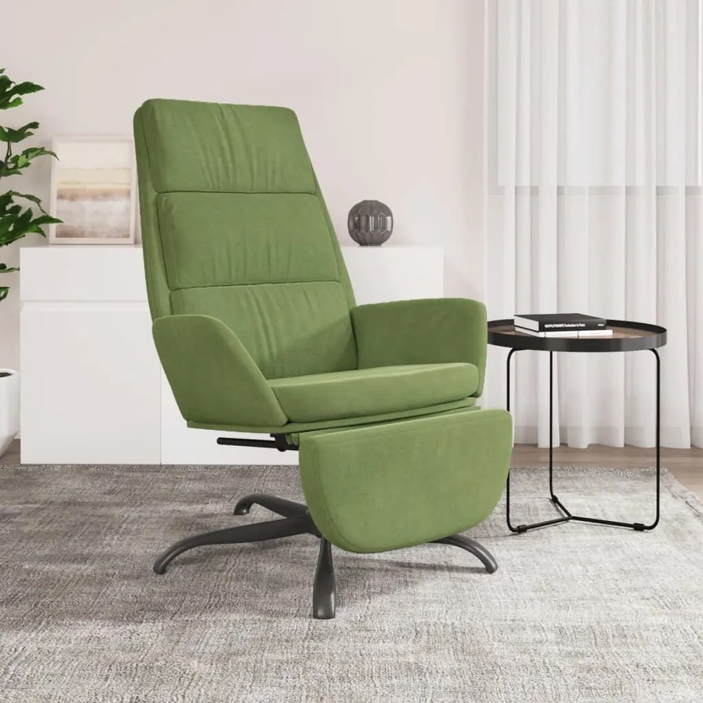 3097911 vidaXL Scaun de relaxare cu taburet, verde deschis, catifea