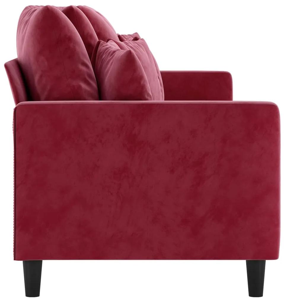 Canapea cu 3 locuri, rosu vin, 210 cm, catifea Bordo, 228 x 77 x 80 cm