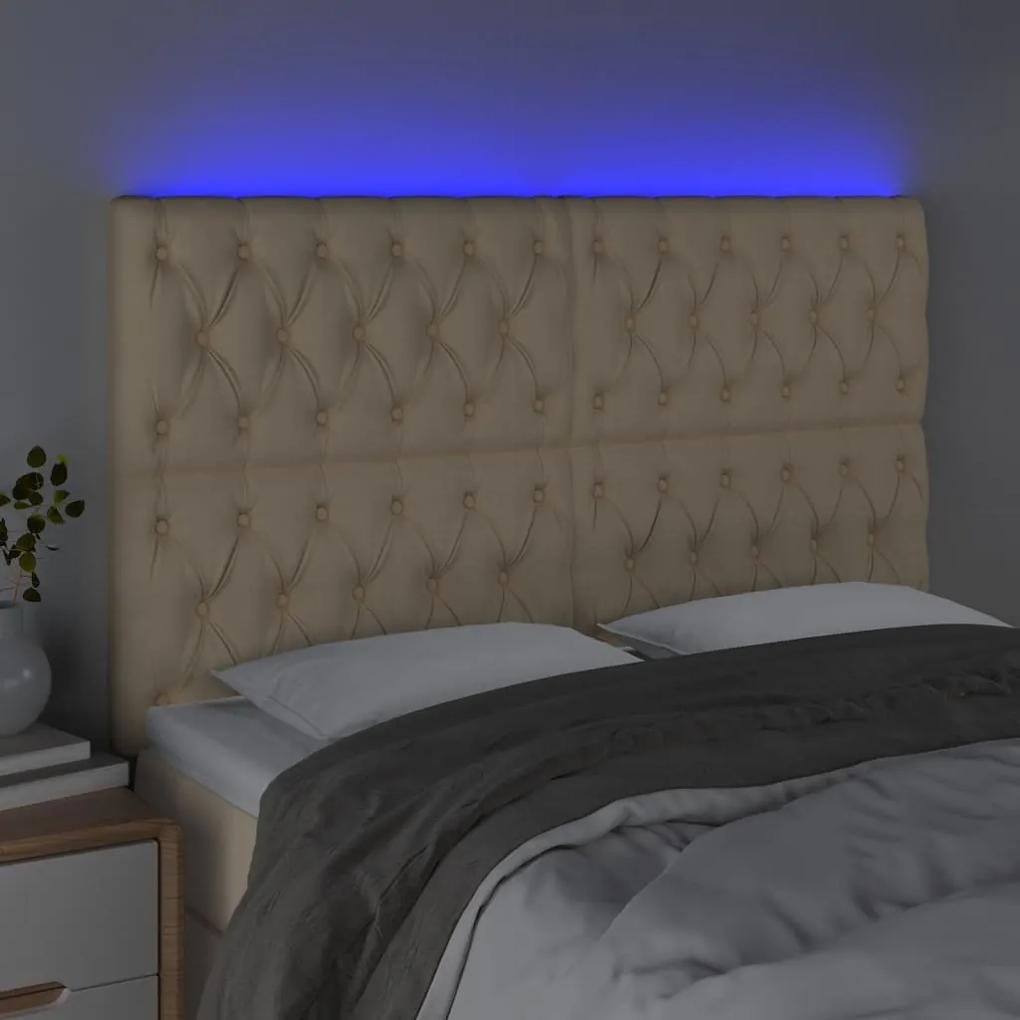 Tablie de pat cu LED, crem, 144x7x118 128 cm, textil 1, Crem, 144 x 7 x 118 128 cm