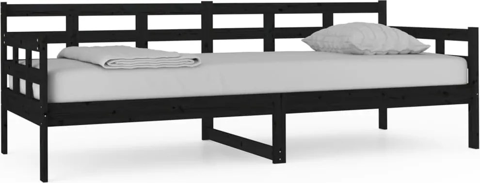 vidaXL Pat de zi, negru, 80x200 cm, lemn masiv de pin