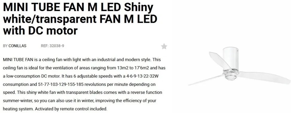 Lustra cu Ventilator si telecomanda MINI TUBE M LED alb/transparent
