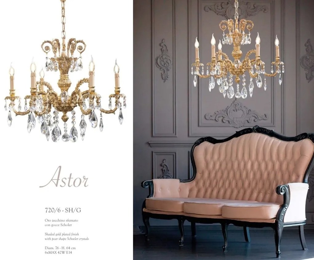 Candelabru 6 brate LUX cu cristale Scholer, Astor