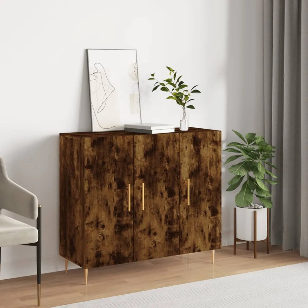 828097 vidaXL Servantă, stejar fumuriu, 90x34x80 cm, lemn compozit