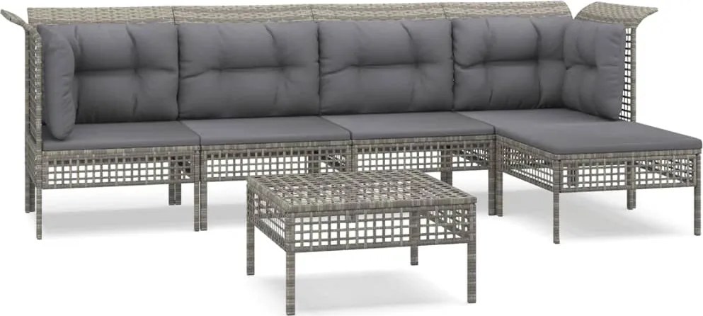 vidaXL Set mobilier de grădină cu perne, 6 piese, gri, poliratan