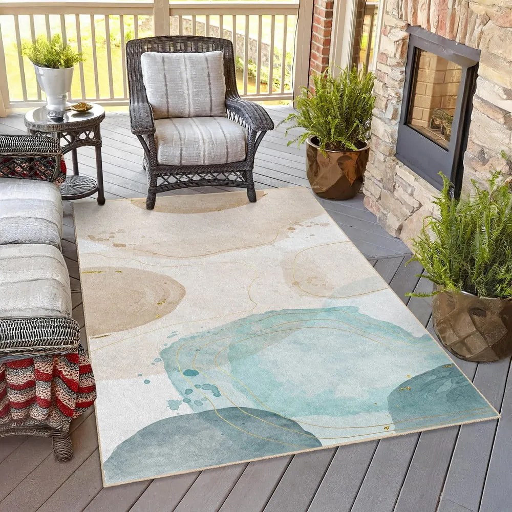 Covor tip traversă crem/turcoaz lavabil 80x200 cm Puddle – Mila Home