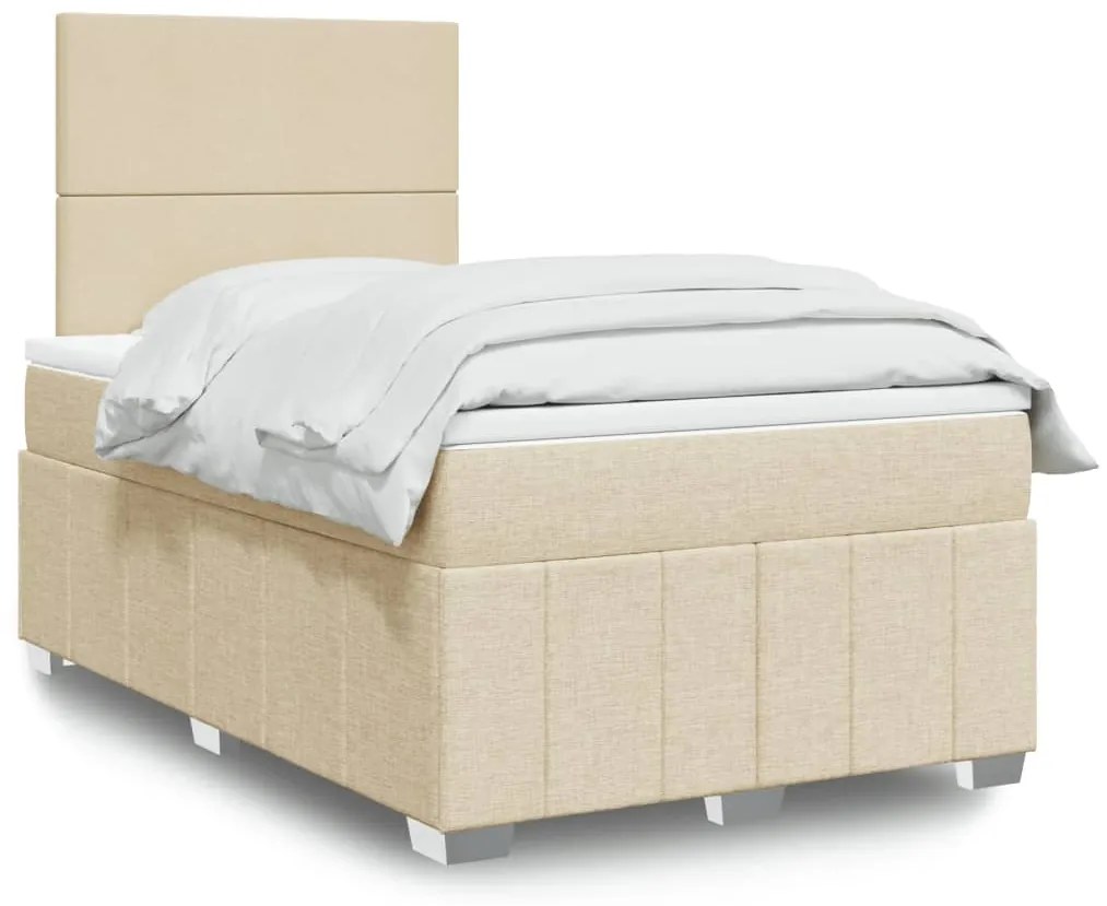 vidaXL Pat box spring cu saltea, crem, 120x200 cm, textil