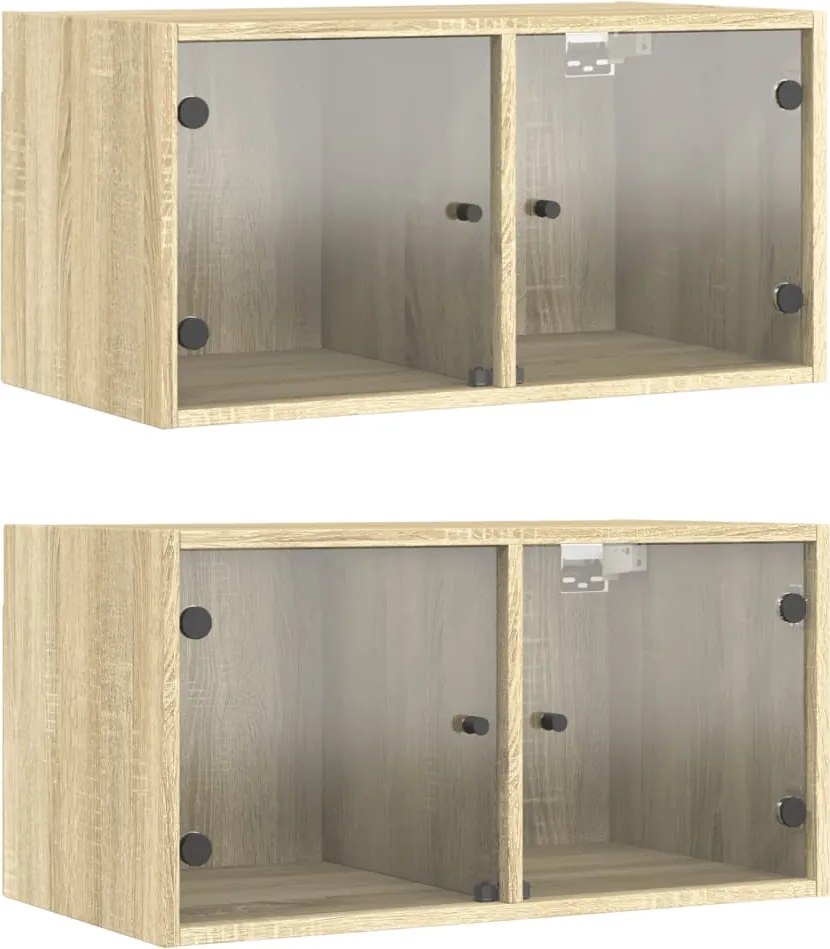 vidaXL Dulapuri perete uși sticlă 2 buc. stejar sonoma 68,5x37x35 cm