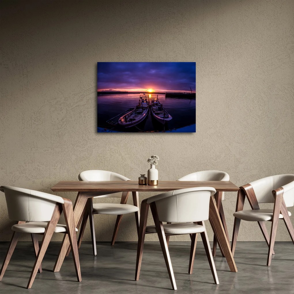 Tablou cu barci pescărești în port (70x50 cm)