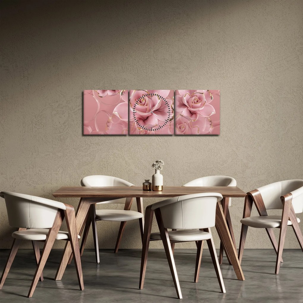 Tablou - Decor floral (cu ceas) (90x30 cm)