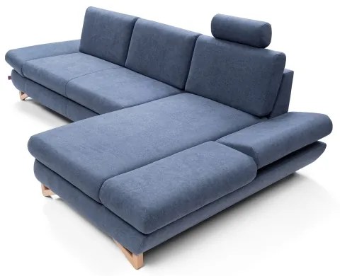 Colțar extensibil tapițat AVESTA, cu spațiu de depozitare, în formă de L, orientare dreaptă, albastru