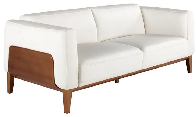 Canapea 3 locuri eleganta tapitata in piele alba, design LUX Arawan
