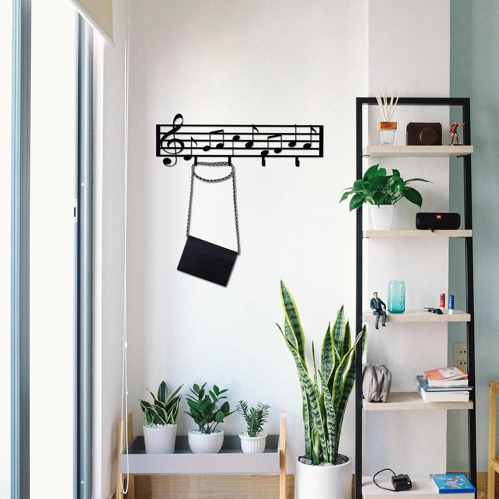 Cuier NOTE, negru, metal, 60x19 cm