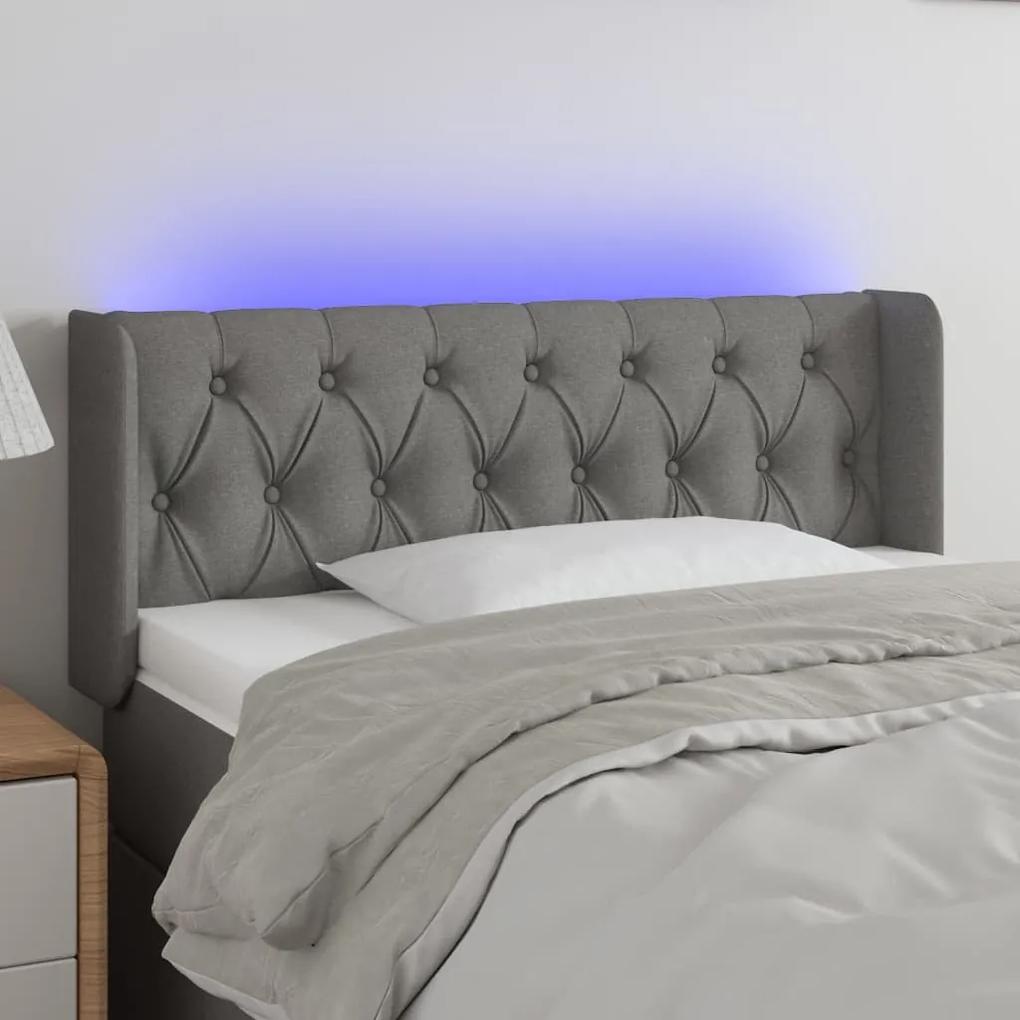 3123563 vidaXL Tăblie de pat cu LED, gri închis, 103x16x78/88 cm, textil