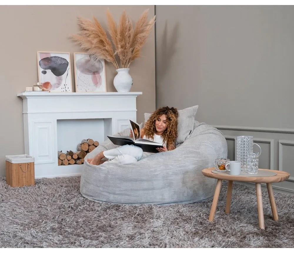 Fotoliu bean bag maro cu tapițerie din catifea reiată Om 135 – SLOWDOWN