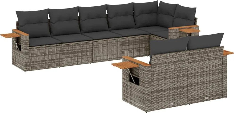 vidaXL Set canapele de grădină cu perne, 8 piese, gri, poliratan