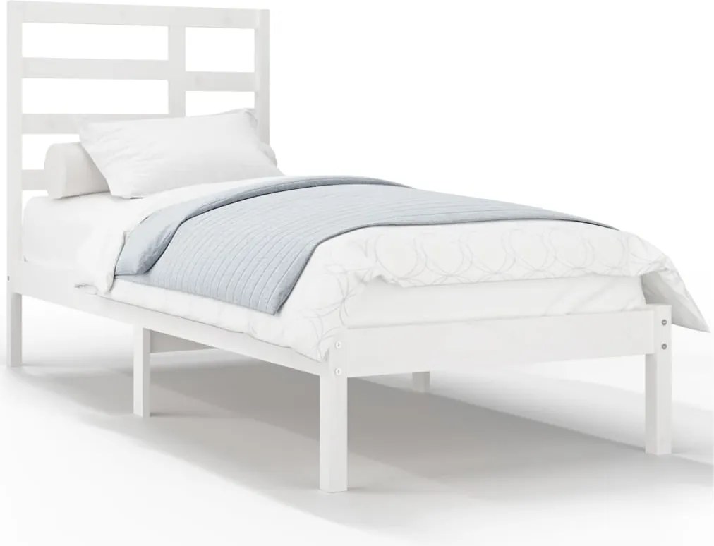 vidaXL Cadru de pat, alb, 100x200 cm, lemn masiv