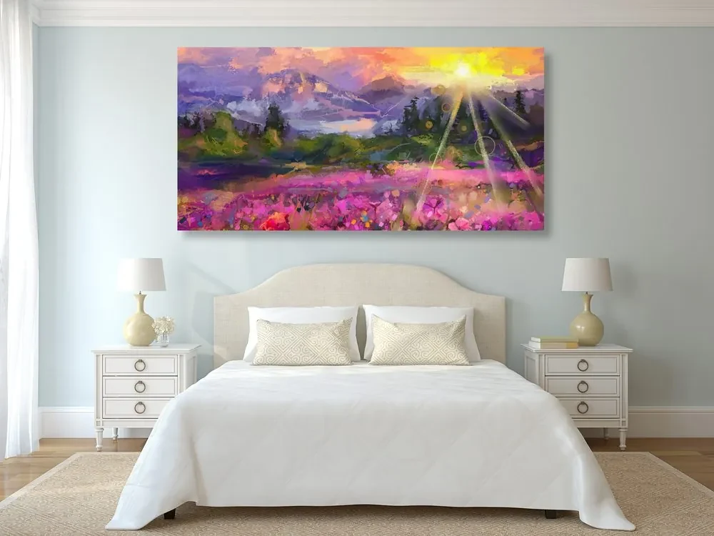 Tablou pictură în ulei peisajul multicolor