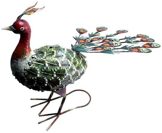 Decoratiune gradina, metalica, paun verde, 23x62x43 cm
