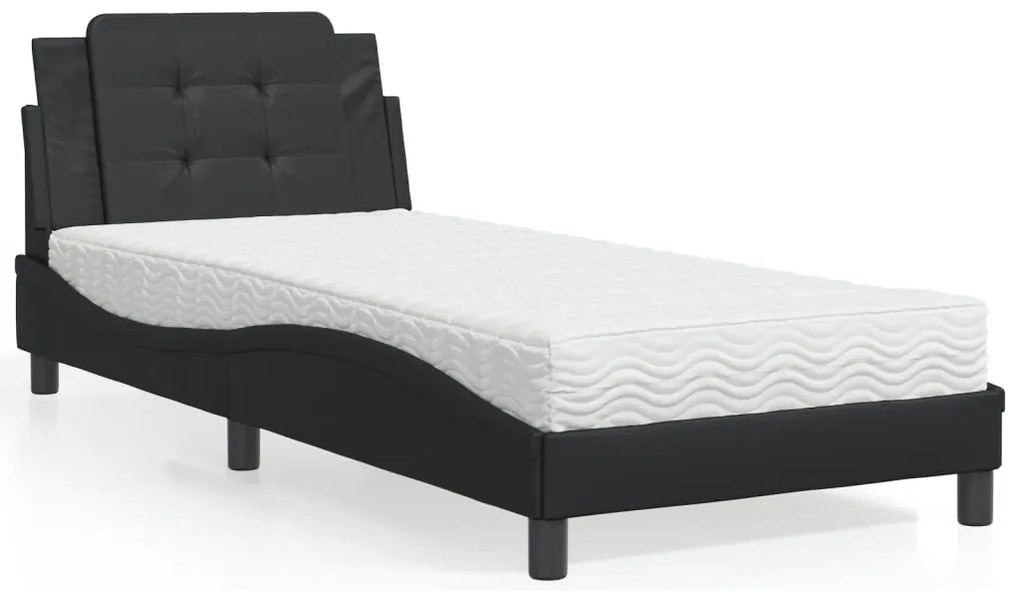 vidaXL Pat continental cu saltea, negru, 80x200 cm, piele ecologică