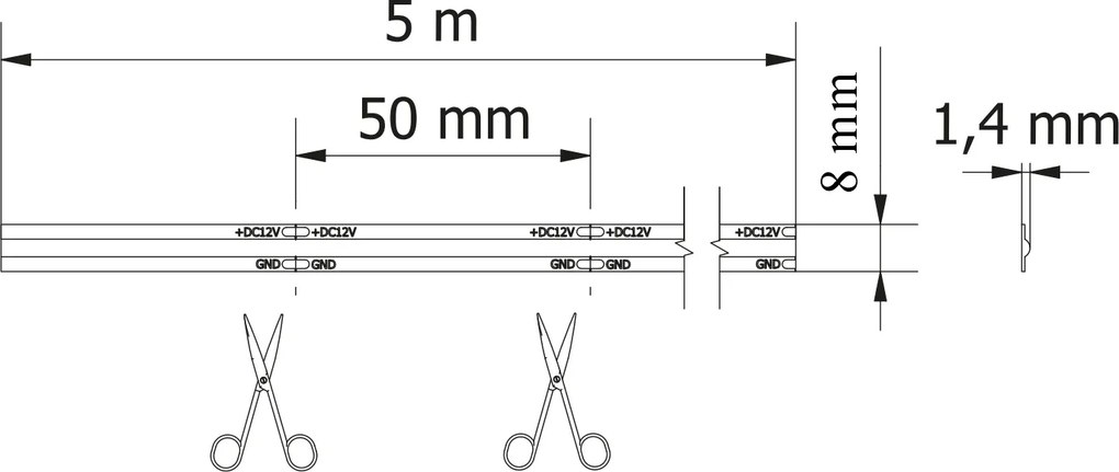 Bandă LED COB GTV pentru mobilier, lumină neutră, 320 LED m, 800 lm m, 24V, IP20, 5 m Alb neutru, 9 W/m, 24 V, LED Cob, 800 lm/m, 8 mm