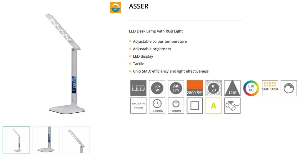 Veioza LED RGB / Lampa birou cu alarma, calendar si termometru Asser 982006 SU